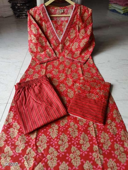 V neck cotton kurti set  uploaded by Kp fashions  on 3/6/2024
