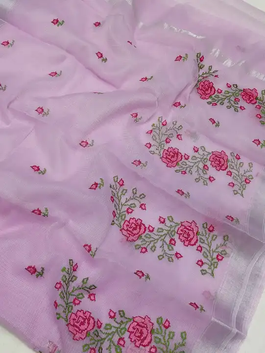 Kota doria cotton embroidery work saree  uploaded by Kota doriya suit and saree collecti on 3/7/2024