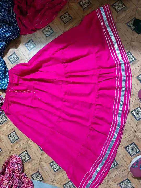 Beautiful Rayon & Cotton Printed 5 Meter Skirt With Attached Single Lace Border
Size- free upto XXL- uploaded by Krishna enterprises on 3/8/2024