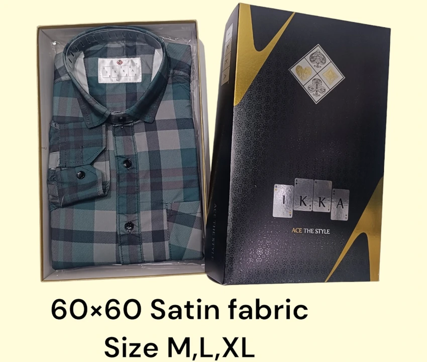 man box pack cotton fabric 60x60 satin check shirts -9198-green uploaded by business on 3/8/2024