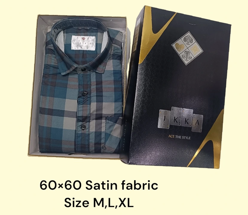 Man box pack cotton fabric 60x60 satin check shirts -9198-blue uploaded by business on 3/8/2024