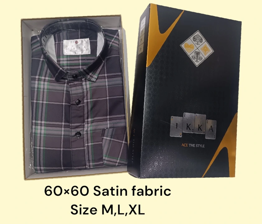 Man box packing cotton fabric 60x60 satin check shirts 9199-grey uploaded by business on 3/8/2024