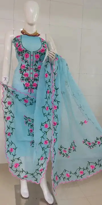Kota doria aari work suit  uploaded by Handloom fabric on 3/11/2024