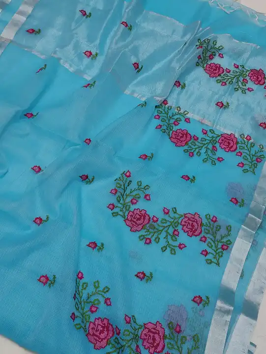 Kota doria embroidery work saree  uploaded by Handloom fabric on 3/11/2024