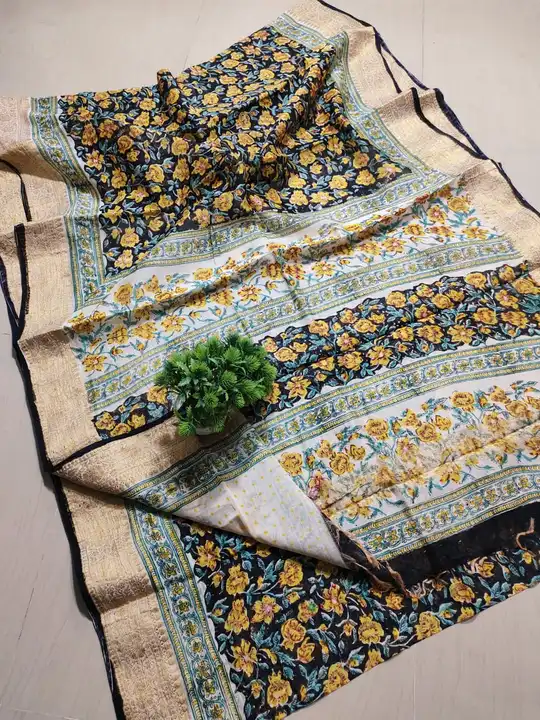 Handblock fancy flowers print with jaquard border chanderi saree uploaded by business on 3/11/2024