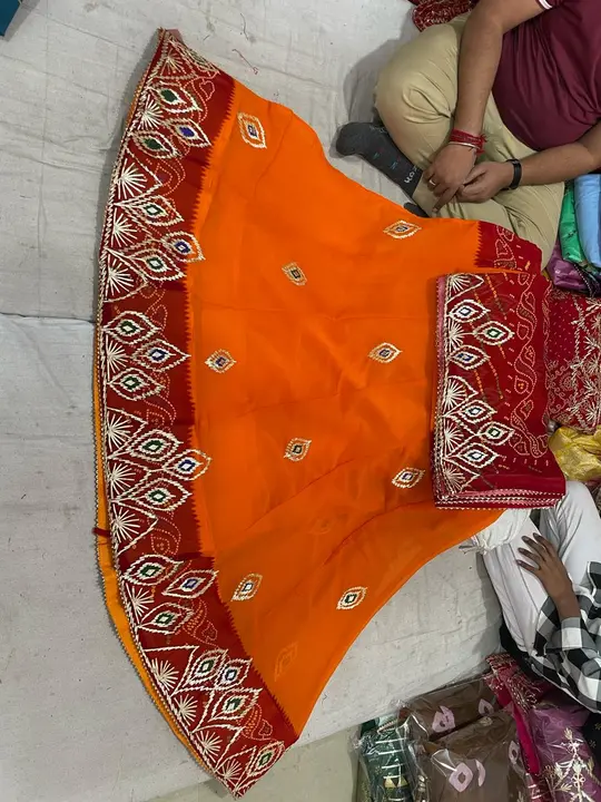 9983344462   New lehenga launch
So beautiful lehenga
Pure Jorjat 60gm fabric
Piliya saree 

Kachi Pa uploaded by Gotapatti manufacturer on 3/11/2024