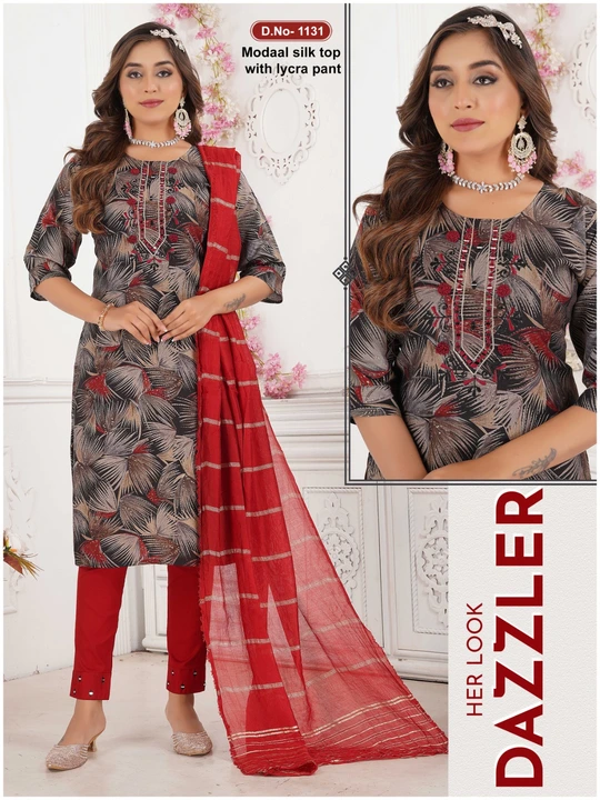 Modal silk kurti with lycra pant and dupatta uploaded by business on 3/12/2024