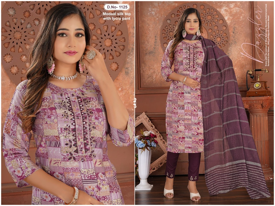 Modal silk kurti with lycra pant and dupatta uploaded by business on 3/12/2024