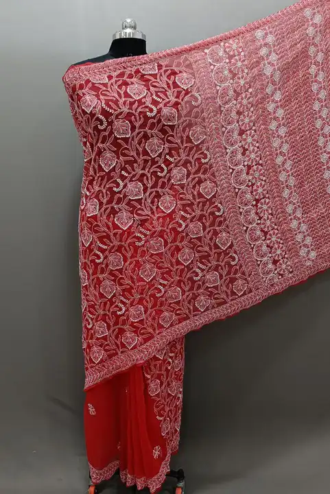 Saree 
Fabric georget 
Length- 6.5 meter 
With blouse 
Half jaal work... uploaded by Msk chikan udyog on 3/12/2024