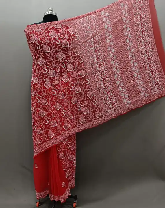 Saree 
Fabric georget 
Length- 6.5 meter 
With blouse 
Half jaal work... uploaded by business on 3/12/2024