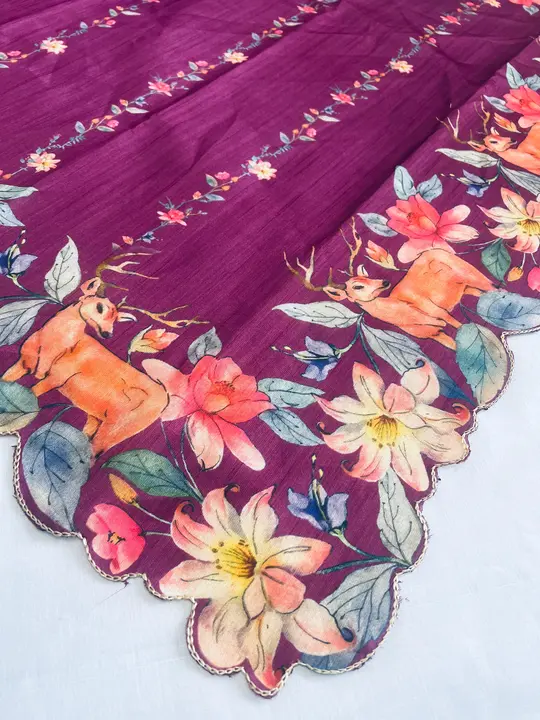 Zarna Silk Digital Print Cut work border uploaded by Kesari Nandan Fashion saree and dress material on 3/13/2024