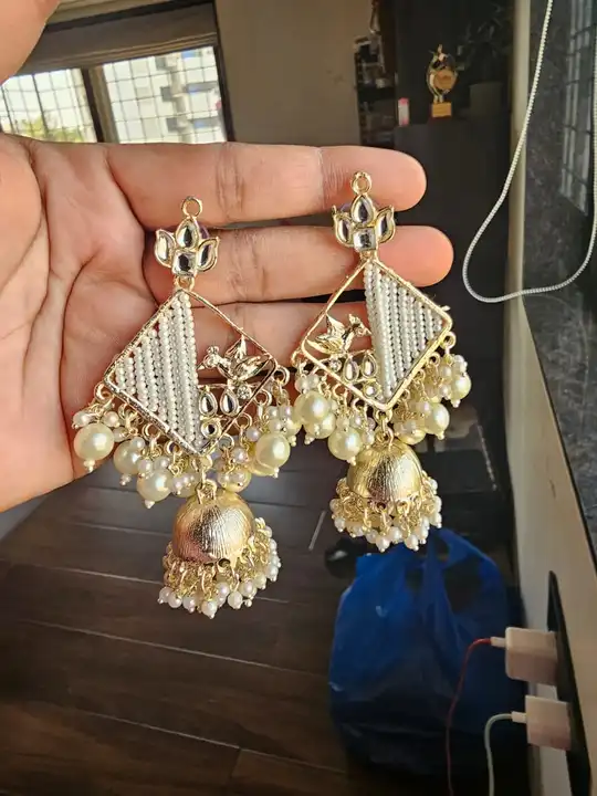 Kundan jhumka earrings  uploaded by business on 3/13/2024