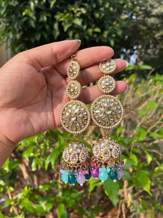 Kundan jhumka earrings  uploaded by Sb designs on 3/13/2024