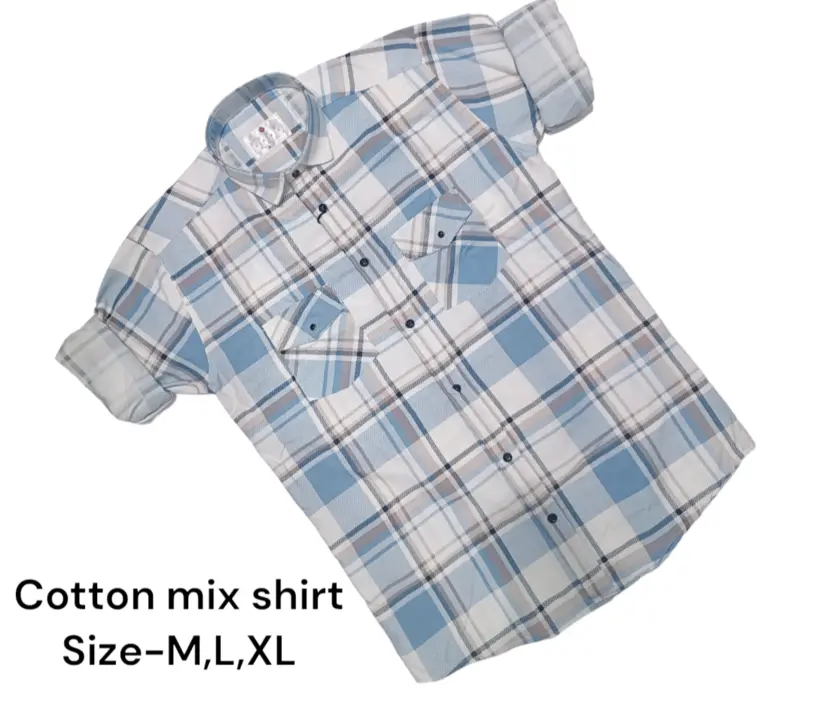Man box pack cotton mix checks shirt -9200-blue uploaded by Kushal Jeans, Indore on 3/13/2024