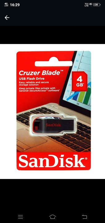 SanDisk 4GB Cruzer Blade Pendrive with 6 Months Warranty uploaded by Shri Shankeshwar Telecom on 3/13/2024