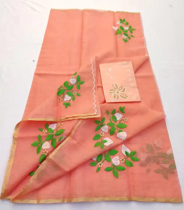 Kota doria embroidery work saree  uploaded by Handloom fabric on 3/14/2024