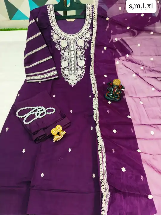 Premium maslin silk suit with embroidery work  uploaded by Vihu fashion on 3/14/2024