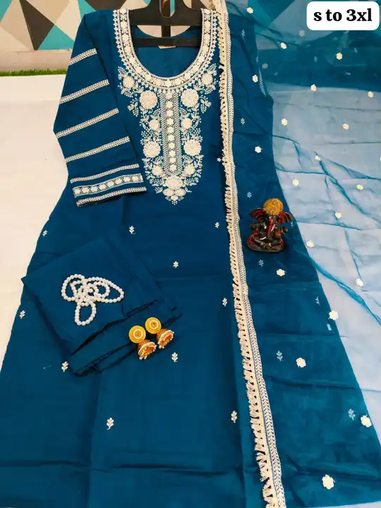 Premium maslin silk suit with embroidery work  uploaded by business on 3/14/2024