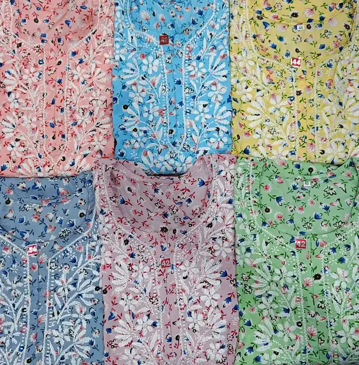 Kurti
Fabric mix cotton 
Length 46 
Size 38 to 44
Printed work... uploaded by Msk chikan udyog on 3/14/2024