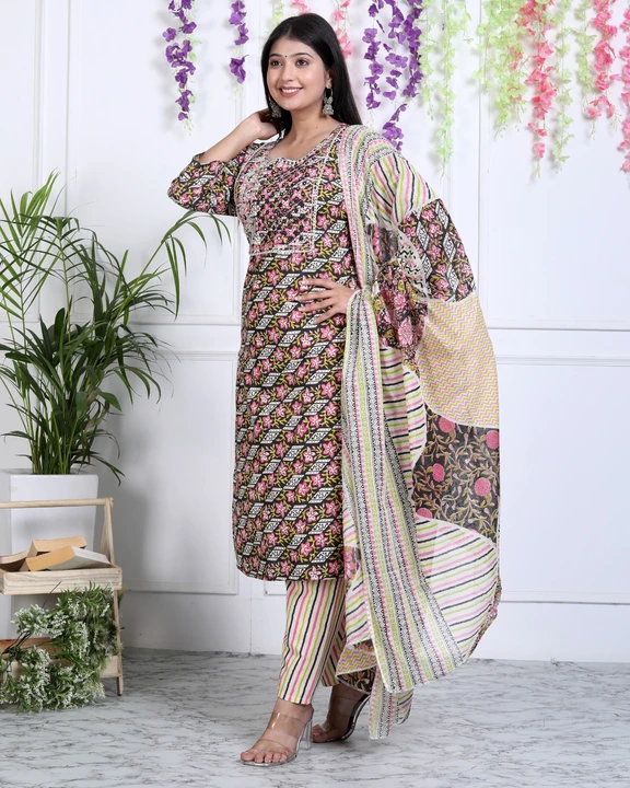Cotton fabric Sequence Work kurta pant duptta  uploaded by Kabir Fashion World on 3/14/2024