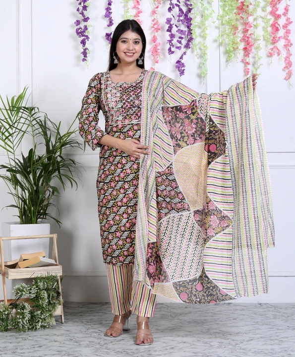 Cotton Fabric Sequence Work kurti with Pant dupatta  uploaded by Kabir Fashion World on 3/14/2024
