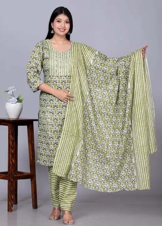 Cotton Fabric Sequence Work kurti with Pant dupatta  uploaded by Kabir Fashion World on 3/14/2024