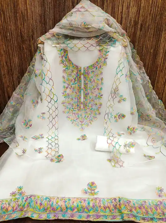 ORGANZA SILK WITH MULTI CHAIN STICH WORK* uploaded by Kesari Nandan Fashion saree and dress material on 3/15/2024