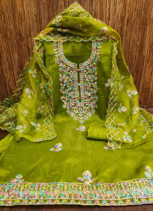 ORGANZA SILK WITH MULTI CHAIN STICH WORK* uploaded by Kesari Nandan Fashion saree and dress material on 3/15/2024