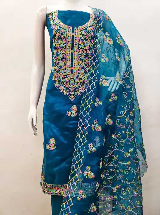 ORGANZA SILK WITH MULTI CHAIN STICH WORK uploaded by Kesari Nandan Fashion saree and dress material on 3/15/2024
