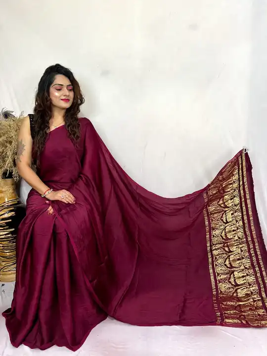 MODAL SILK PLAIN DYING SAREE WITH NAKSHI PALLU uploaded by ICON DRESSES on 3/15/2024