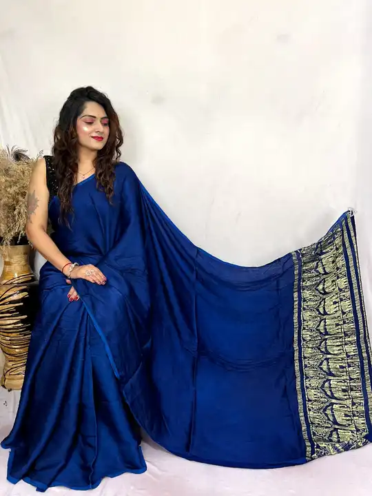 MODAL SILK PLAIN DYING SAREE WITH NAKSHI PALLU uploaded by business on 3/15/2024