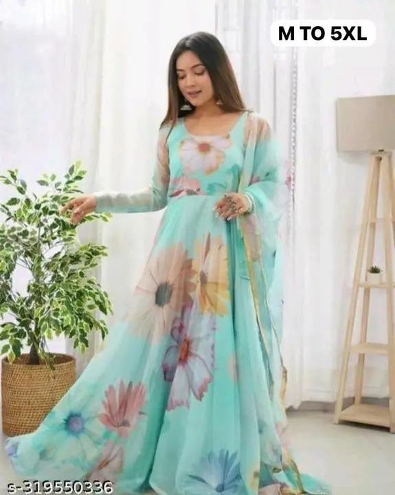 Good Quality Floral Print Gown with Dupatta... WhatsApp 9830750023 uploaded by Krasiv on 3/16/2024