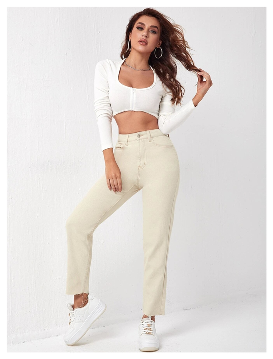 High waist Cream Mom fit jeans uploaded by business on 3/16/2024