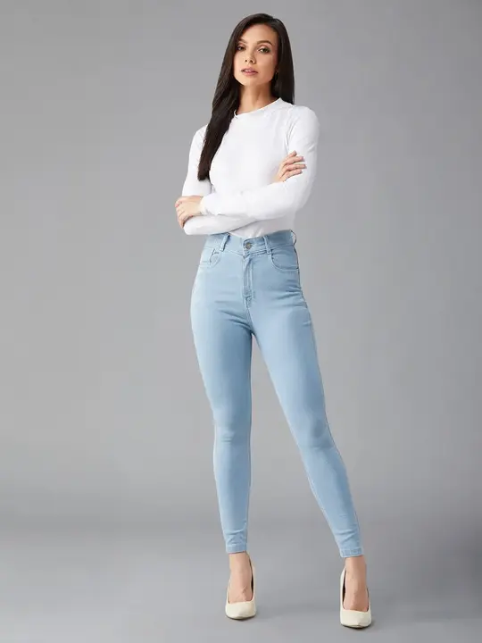 1 button Sky blue  high waist jeans  uploaded by business on 3/16/2024