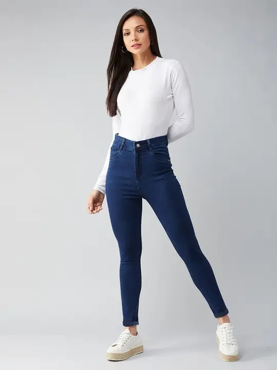 1 button navy blue high waist jeans  uploaded by Shoppingfactory on 3/16/2024