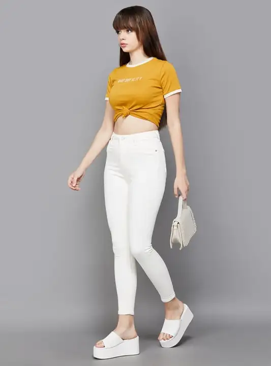 1 button high waist white jeans  uploaded by Shoppingfactory on 3/16/2024