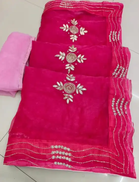 Organza hand work saree uploaded by business on 3/16/2024