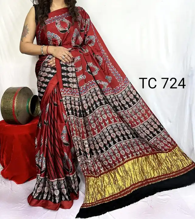 Post image Modal silk ajrakh tc pallu saree
