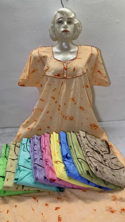 Ice cream colour tie die cotton nighty with side pocket  uploaded by business on 3/17/2024