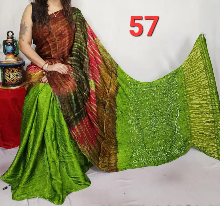 Post image *New collection 

Modal silk lagdi patta Saree 

Soldier multi daying creation 

Also pallu bandhni with blouse 👚 full dot bandhej* 
Order now 🛍️🛒91 9584959309