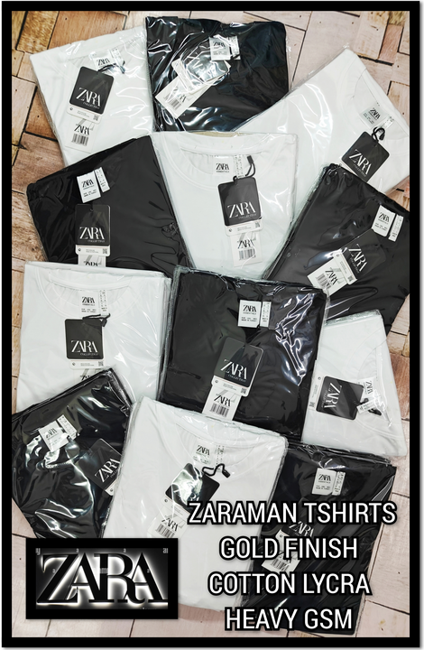 BRAND ZARAMAN TSHIRTS 
GOLD FINISH COTTON LYCRA 
200 GSM HEAVY QUALITY
SPECIAL BLACK N WHITE EDITION uploaded by business on 3/19/2024