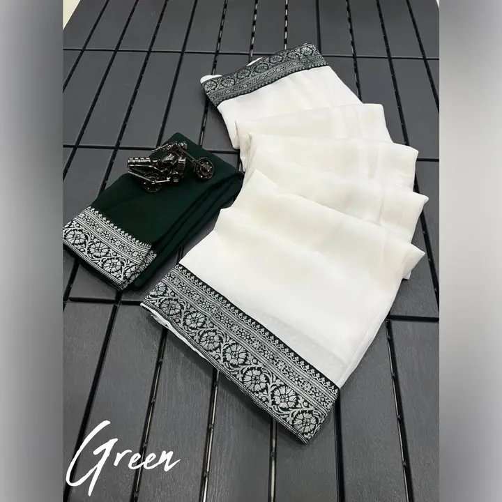 Pure Gorgette with beautiful Jequred less Order with fancy stylised …… uploaded by Kesari Nandan Fashion saree and dress material on 3/20/2024