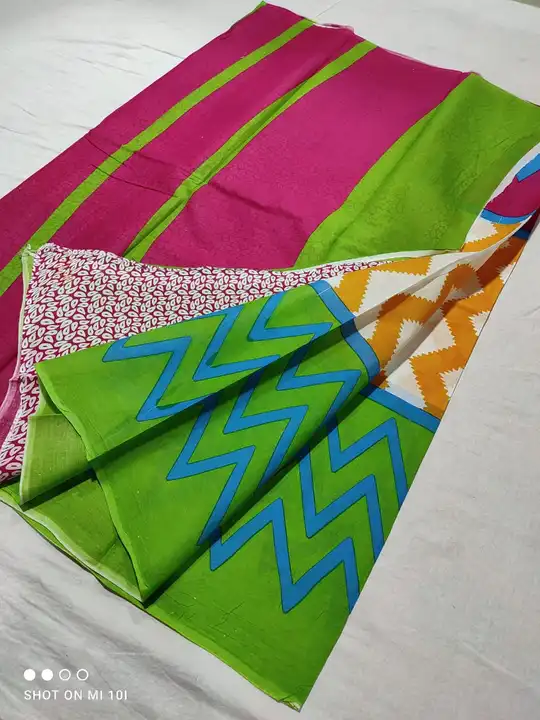 Handblock fancy ikkat print mulmul cotton chanderi saree uploaded by Virasat handloom chanderi on 3/20/2024