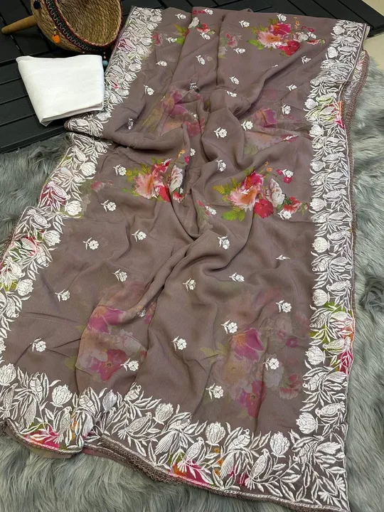 Post image New design in georgette Morniya

*RATE :- 1299/-*
*₹FREE SHIPPING...!*

 Pure georgett silk saree with digital floral print having beautiful embroidery work of white thread caller chikankari work also attached a border of chikankari lace  with banglori silk blouse.

✅ THE SP BRAND PRODUCT ✅
🔙 We Take Guarantee Of Our Product 🔚
