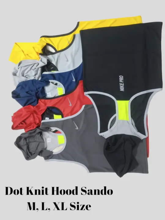 Post image 💥 *Gym Hoodie Sando* 🎽💥
👉🏻 Imported 170-180 GSM Dot Knit Dryfit Lycra Fabric
👉🏻 M, L, XL SIZE
👉🏻 6 COLOURS / 18pcs set
👉🏻 Rs 115/- For Bulk Quantity