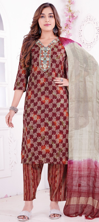 Exclusive designer kurta set with dupatta in Reon foil14kg print  uploaded by Utsav Kurti House on 3/21/2024