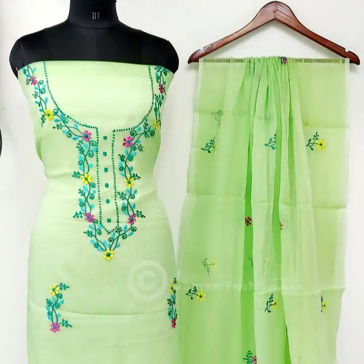 Kota doria embroidery work suit  uploaded by Handloom fabric on 3/22/2024
