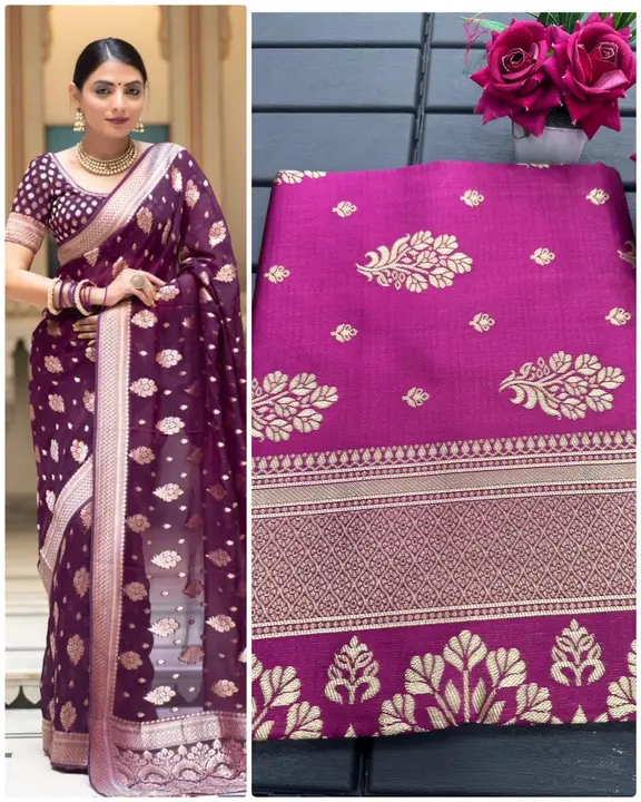 *Beautiful Art Silk Jacquard Border Saree With Unstitched Running Blouse For Women Wedding Wear Part uploaded by Kesari Nandan Fashion saree and dress material on 3/22/2024