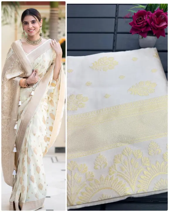 *Beautiful Art Silk Jacquard Border Saree With Unstitched Running Blouse For Women Wedding Wear Part uploaded by business on 3/22/2024