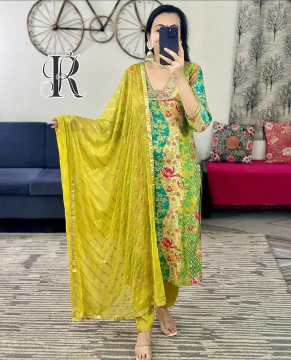 Post image *new launch..🔥*


*BRAND SHOWROOM PIECE*🌼

*Full heavy coding Work*

*Featuring beautiful Heavy 3pcs Suit which is beautifully decorated with intricate hand mirror &amp; Zari weaving .It is paired with matching pants and Lace Dupatta.*

*Fabric - Maslin KURTI reyon sulv pant*

*Dupatta Fabric -Heavy emrodri  with border Reyon SULV 👊dupatta print or heavy embroidery*

*Describe: leanth*
Top- 44
Bottom - 38
Dupatta- 2.10
*Size - M L XL XXL XXL*

*Rate - 899 Free shipping*

*Stock ready*

💯% QUALITY ASSURED AS LIKE SHOWROOM FABRIC AND STTICH*✅

*DONT COMPARE OUR PRICE WITH OTHER WE BELIEVE IN QUALITY*

*For bulk oder and set to set price inbox📥
